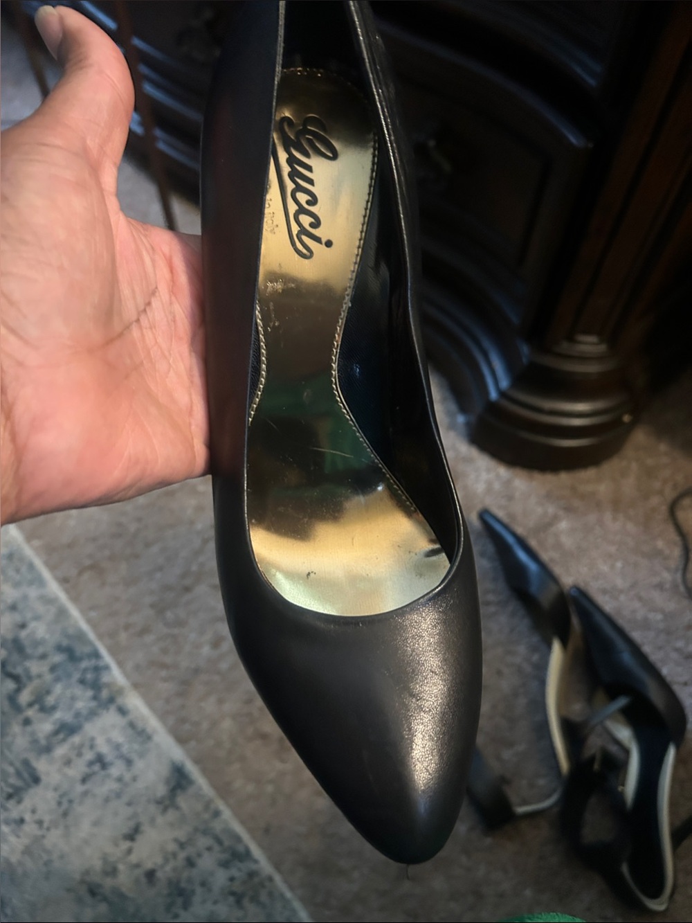 Gucci Black Leather Pointed-Toe Heel
